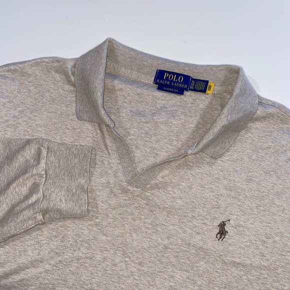 Polo Ralph Lauren Men XL Classic Fit Long Sleeve V-Neck Polo Shirt Oatmeal Beige - Picture 1 of 6